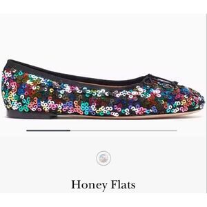 Kate Spade New York Honey Flats multi-color Sequins Blk Trim Bow Ladies Sz 5
